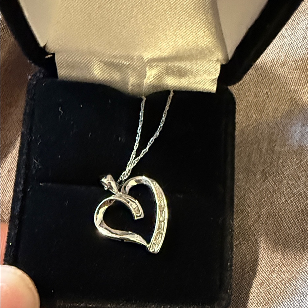 White Gold and Diamond Heart Pendant Necklace
